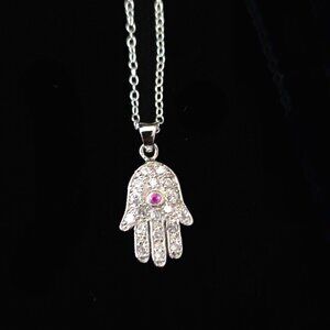 Sterling Silver Hamsa Crystal Pave Pendant Necklace